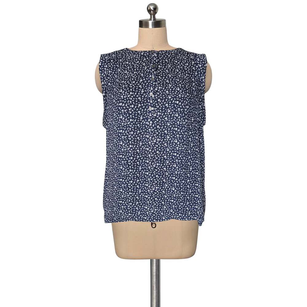 Ann Taylor Loft Blue Tank Top Blouse With Dainty White FLowers XS